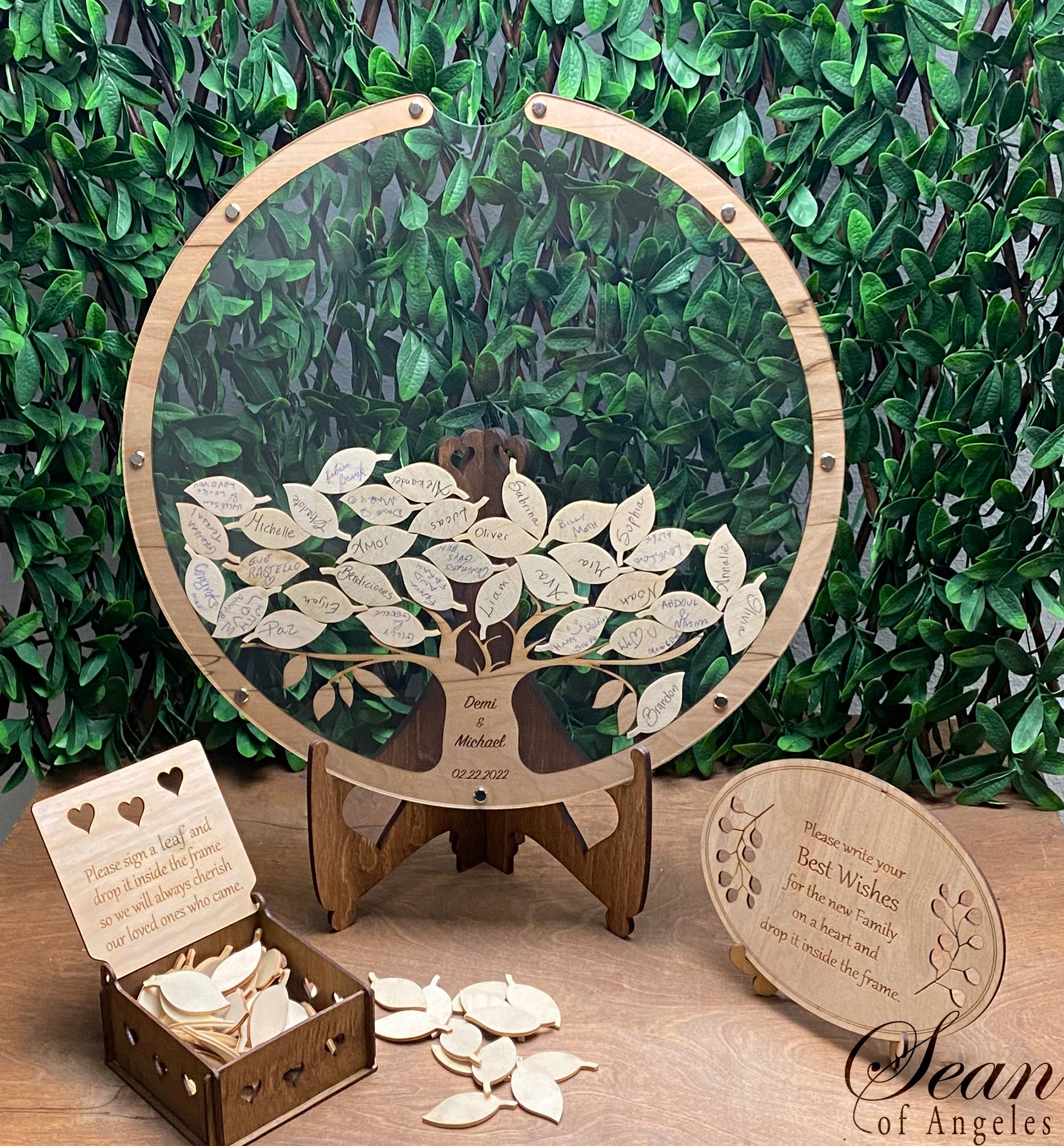 Purple Scrunch Wedding Fingerprint Tree Guest Book Sign - A4 Table Sign In Navy Blue, Printed On Textured Linen Card